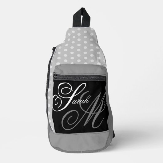 Script Typografie Zwart Grijs Wit Monogram Sling Bag (Voorkant)