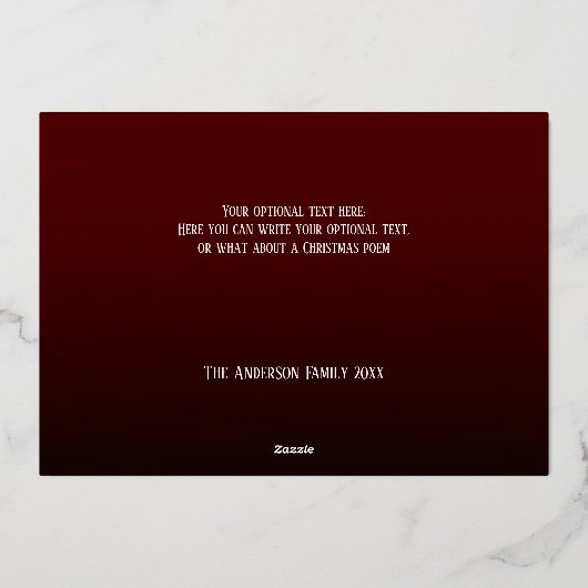 Script Typography Burgurdy Gradient Custom Real Folie Feestdagenkaart (Achterkant)