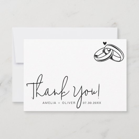 Script Typography Couple Rings Modern Wedding Bedankkaart (Voorkant)