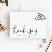 Script Typography Couple Rings Modern Wedding Bedankkaart