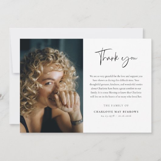 Script Typography Custom Photo & Message Sympathy  Bedankkaart (Voorkant)