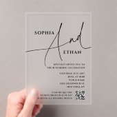 Script Typography Minimalist QR Code Wedding Acryl Uitnodigingen (Insitu (Draagbaar))