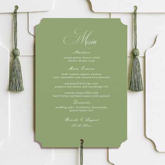 Script Typography Sage Green Wedding Menu Card Kaart
