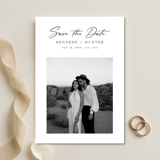 Script Ultra Modern Minimal Photo Wedding Save The Date