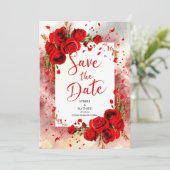 Script Unieke Crimson Red Roses Bruiloft Save The Date (Staand voorkant)