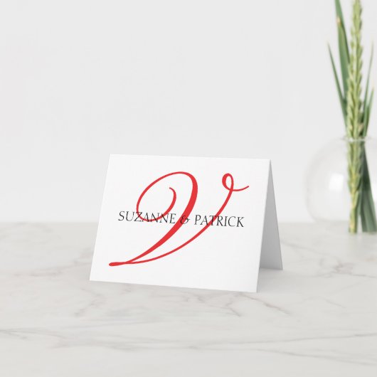 Script V Monogram Notecard (rood/zwart) Notitiekaartje (Voorkant)