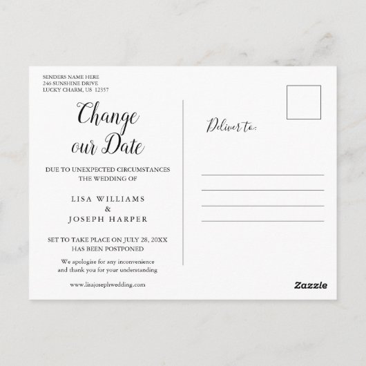 Script Verander de datum Uitgesteld Rustiek Hout Briefkaart (Achterkant)