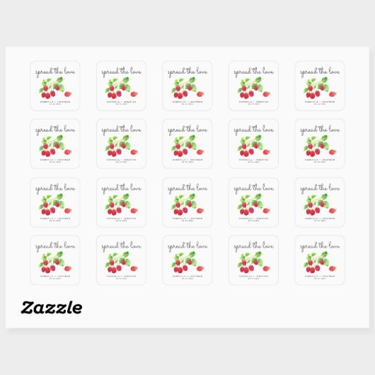 Script Verspreid de Liefde Frambozenjam Bruiloftst Vierkante Sticker (Vel)
