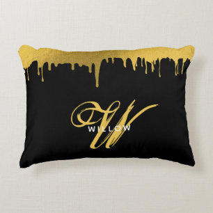  script voor modern zwart-wit en goudmonogram accent kussen