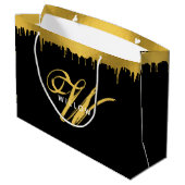  script voor modern zwart-wit en goudmonogram groot cadeauzakje (Achterkant Gekanteld)