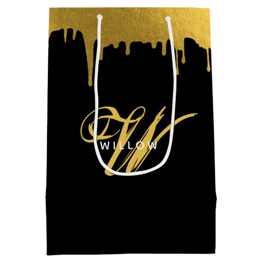  script voor modern zwart-wit en goudmonogram medium cadeauzakje (Achterkant)