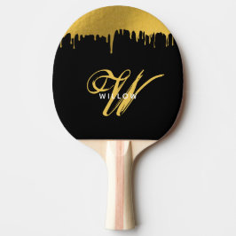 script voor modern zwart-wit en goudmonogram tafeltennisbatje