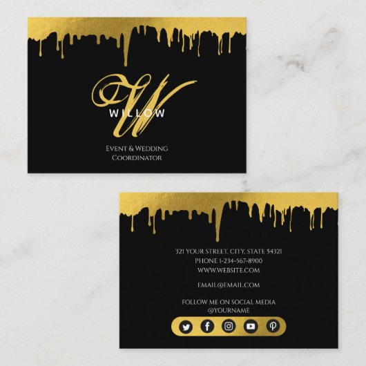  script voor modern zwart-wit en goudmonogram visitekaartje (Voorkant / Achterkant)