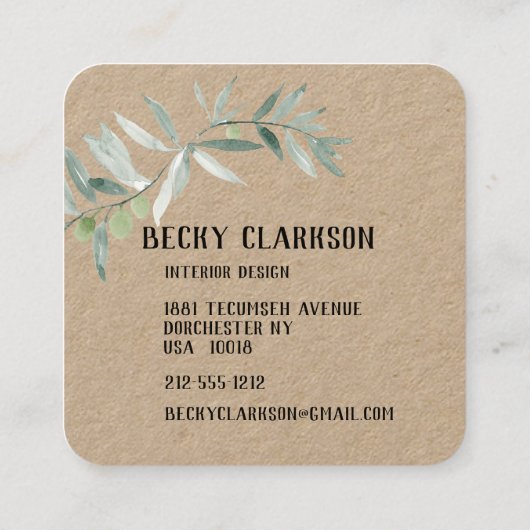  script voor Silver Blue Greenery Kraft Paper Vierkante Visitekaartje (Achterkant)