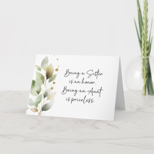 Script voor tante-aankondiging door zus Eucalyptus Feestdagen Kaart (Voorkant)