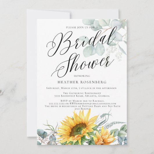 Script Vrijgezellenfeest Elegant Sunflower Eucalyp Kaart (Voorkant)