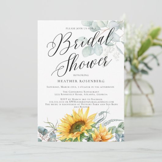 Script Vrijgezellenfeest Elegant Sunflower Eucalyp Kaart (Staand voorkant)