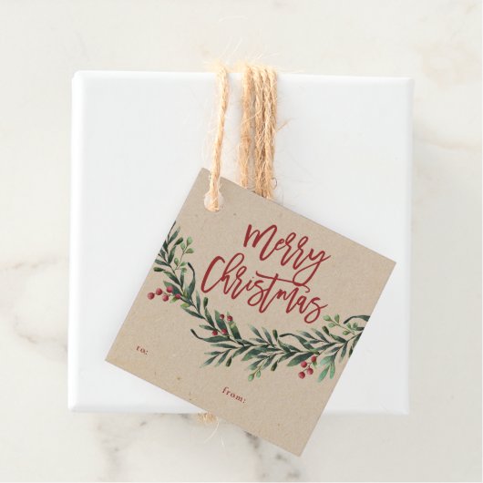 Script vrolijk kerst tak met bessen cadeau fa bedankjes labels (In situ)