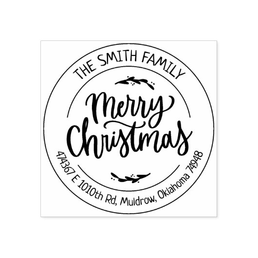 Script Vrolijk kerstfeest, familie retour adres Rubberstempel (Afrduk)