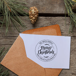 Script Vrolijk kerstfeest, familie retour adres Rubberstempel