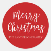 Script Vrolijk Kerstfeest Familienaam Ronde Sticker (Voorkant)