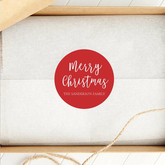 Script Vrolijk Kerstfeest Familienaam Ronde Sticker