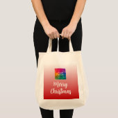 Script Vrolijk Kerstfeest met je foto of Logo Tote Bag (Voorkant (product))