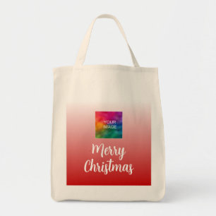 Script Vrolijk Kerstfeest met je foto of Logo Tote Bag