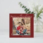 Script Vrolijk kerstfeest minimaal 1 foto rood ple Feestdagenkaart (Staand voorkant)