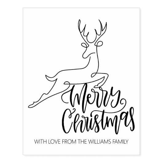 Script Vrolijk Kerstfeest, Moderne Line Art Herten Rubberstempel (Afrduk)