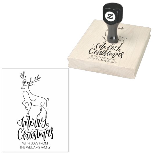 Script Vrolijk Kerstfeest, Moderne Line Art Herten Rubberstempel (Gestempeld)