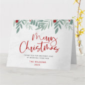 Script Vrolijk Kerstfeest Rood en Groen Botanisch Kaart (Gele Bloem)