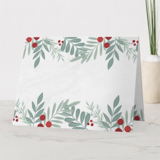 Script Vrolijk Kerstfeest Rood en Groen Botanisch Kaart (Achterkant)