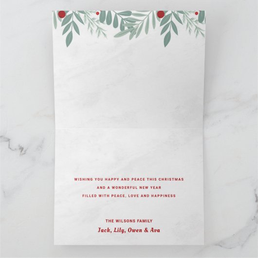 Script Vrolijk Kerstfeest Rood en Groen Botanisch Kaart (Binnen)