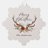 script vrolijk kerstfeest rustiek hert 1 foto ornament kaart (Voorkant)