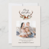 Script Vrolijk Kerstfeest rustiek Stag Bloemen Feestdagenkaart (Voorkant)