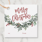 Script vrolijk kerstfeest tak met bessen cadeau fa bedankjes labels (Voorkant)