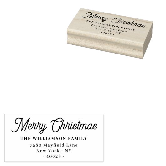 Script Vrolijk Kerstfeest van Familie Retouradres Rubberstempel (Gestempeld)