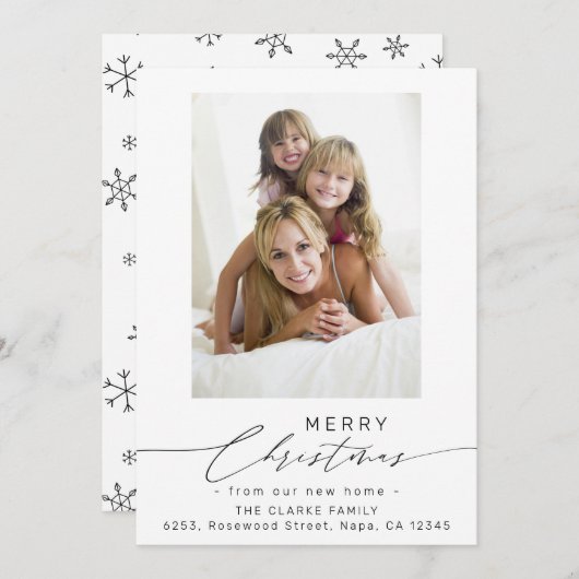 Script Vrolijk Kerstfeest van onze nieuwe thuisfot Feestdagenkaart (Voorkant / Achterkant)