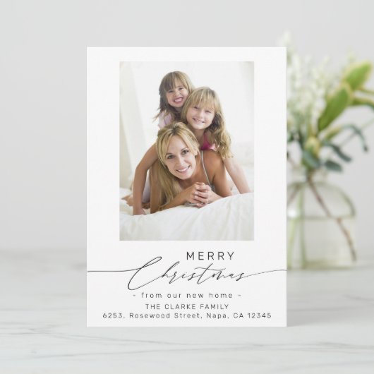 Script Vrolijk Kerstfeest van onze nieuwe thuisfot Feestdagenkaart (Staand voorkant)