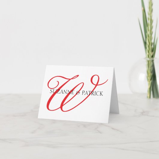 Script W Monogram Notecard (rood/zwart) Notitiekaartje (Voorkant)