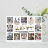 Script wat een jaar! 12 Foto Collage Goud & Wit Feestdagenkaart (Staand voorkant)