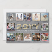 Script wat een jaar! 12 foto Collage grijs hout Feestdagenkaart (Voorkant)
