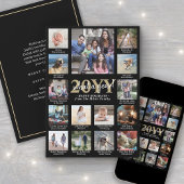 Script Wat een jaar! 15 Fotocollage Zwart & Goud Feestdagenkaart
