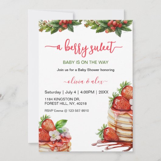 Script Watercolor Berry sweet Baby shower Kaart (Voorkant)