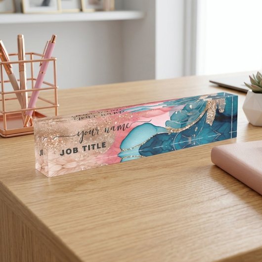 Script Watercolor iriserende Roze gloed Naambordje