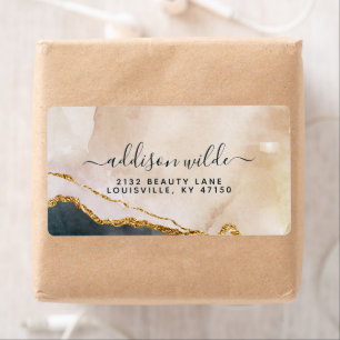 Script Watercolor Roze Zwart Goud Marmer Verzendin Etiket