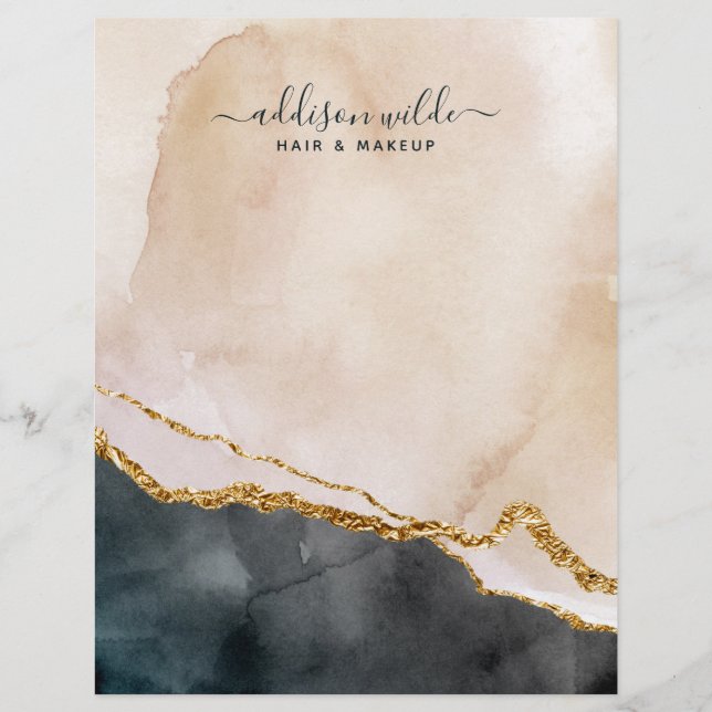 Script Watercolor Roze Zwart Goud Marmer Zakelijk Briefhoofd (Voorkant)