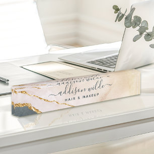 Script Watercolor Roze Zwart Goud Marmer Zakelijk Naambordje