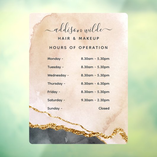 Script Watercolor Roze Zwart Goud Openingstijden Raamsticker (Vel 3)